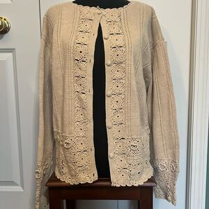 Vintage OBR Crochet Button Down Cardigan Sweater Cottage Core Classic Preppy L